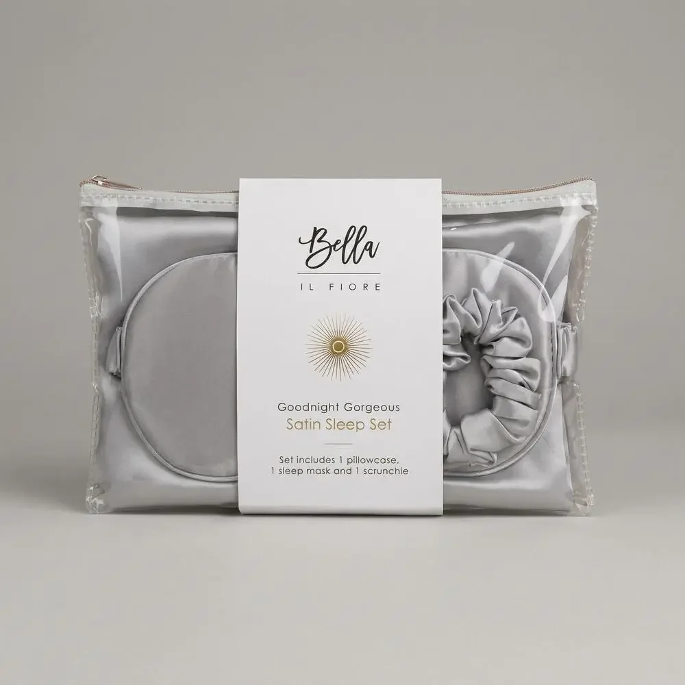 Gray Satin 3 Piece Set Pillowcase Sleep Mask Scrunchie